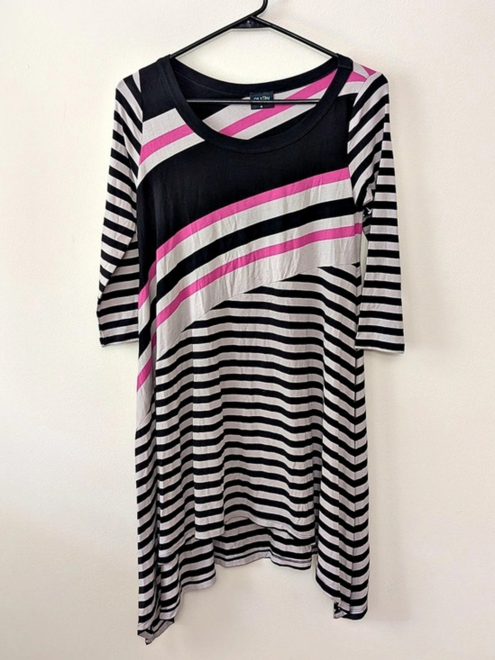 Olian Maternity Womens Striped Scoop Neck 3/4 Sleeve Tunic Dress Stretch Sz XS